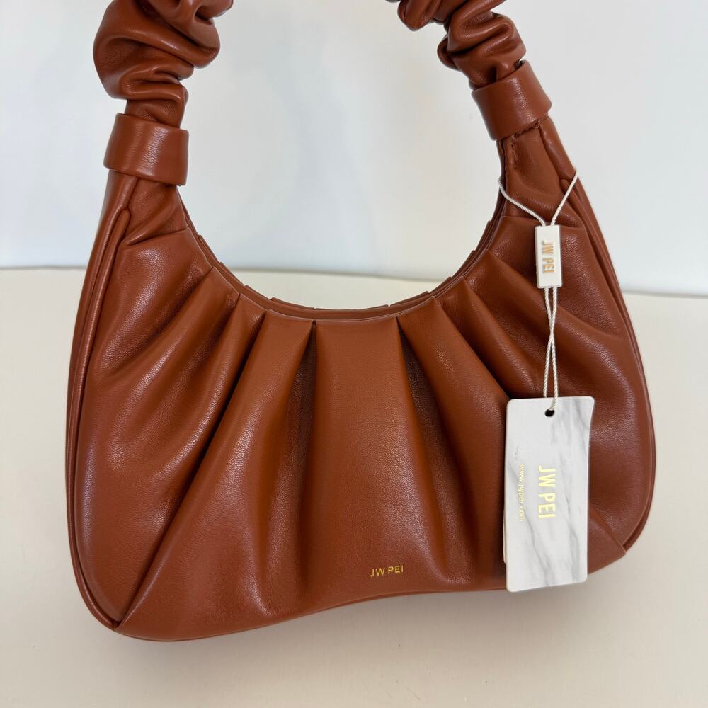 JW PEI Gabbi Ruched Small Shoulder Demi Bag in Nutella Brown Faux Leather Hobo - Picture 3 of 9